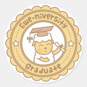 Sticker Rond Humour à la luge de mouton de l'Université Cute Ew