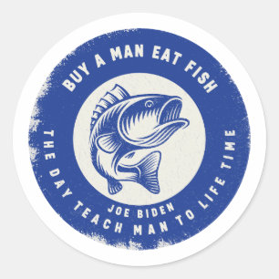 Sticker Rond Humour Acheter Un Homme Mange Du Poisson Le Jour A
