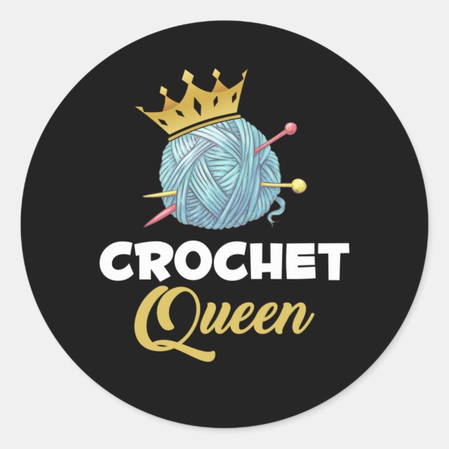 Sticker Rond Humour Crochet Queen d'artisanat Fil Crocheter (Devant)