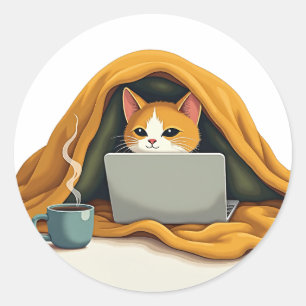 Sticker Rond Humour de forteresse de chat en mode survie introv