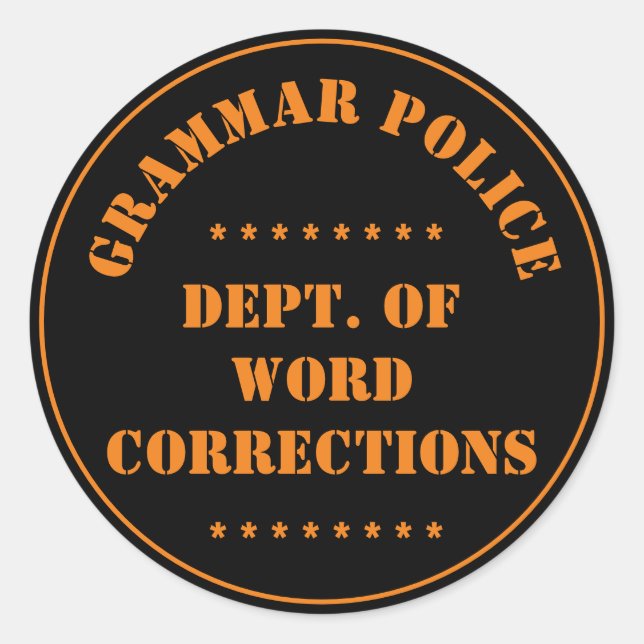 Sticker Rond Humour de la police de grammaire (Devant)