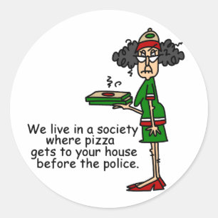 Sticker Rond Humour de livraison de pizza