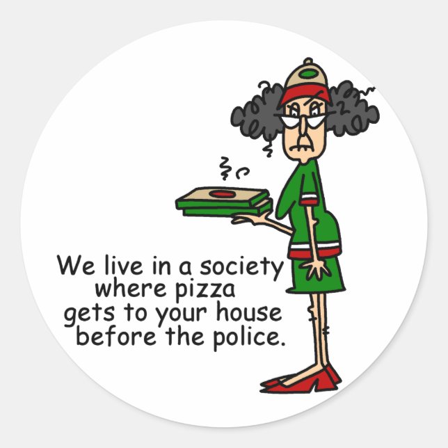 Sticker Rond Humour de livraison de pizza (Devant)