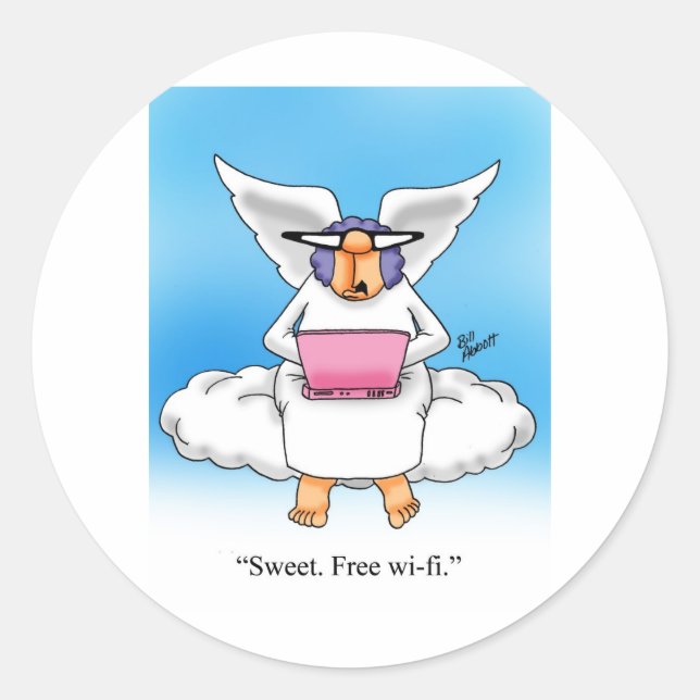 Sticker Rond Humour paradisiaque Ange ordinateur cadeau de dess (Devant)