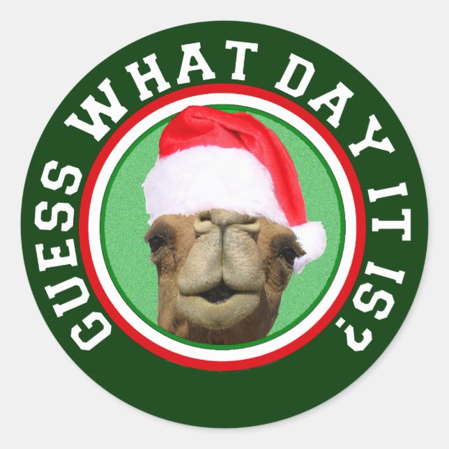 Sticker Rond Hump Day Camel Devinez Quel Jour C'Est Noël (Devant)