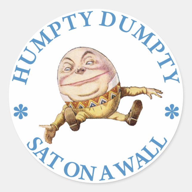STICKER ROND HUMPTY DUMPTY ASSIS SUR UN MUR - NURSERSERY RHYME (Devant)