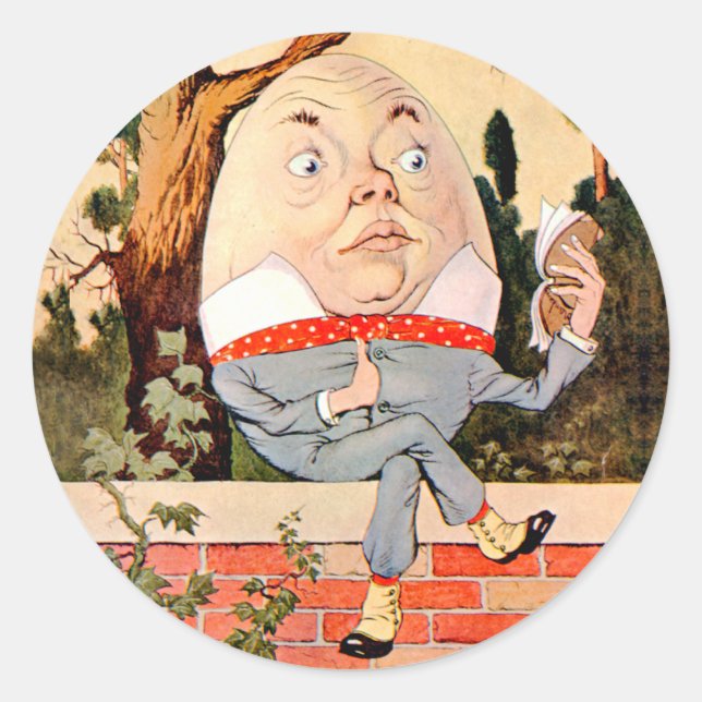 Sticker Rond Humpty Dumpty Sat sur un mur au pays des merveille (Devant)