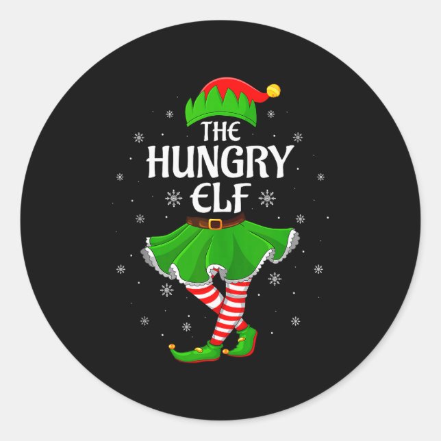 Sticker Rond Hungry Elf Christmas Family Girls Women Elf Squad  (Devant)