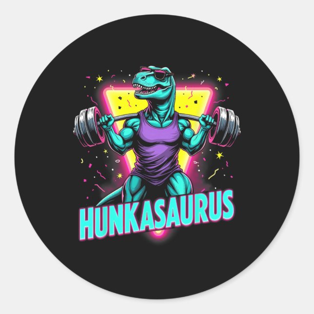 Sticker Rond Hunkasaurus Poids Bodybuilding Gym entraînement (Devant)