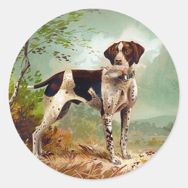 Sticker Rond Hunter dog with bird in mouth (Devant)