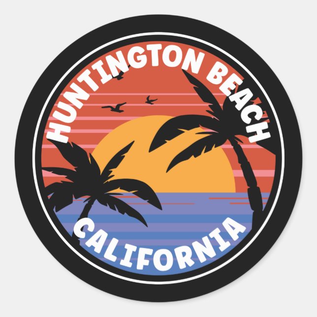 Sticker Rond Huntington Beach California Sunset Classic Round S (Devant)