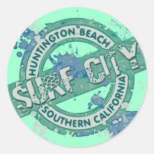 Sticker Rond Huntington Beach Southern California Surf City