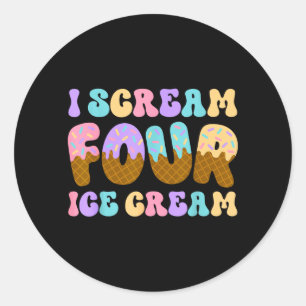 Sticker Rond Hurle quatre glaces 4e anniversaire enfant garçon