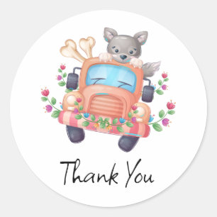 Sticker Rond hurler avec Joy Cute Grey Wolf