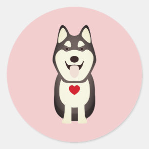 Sticker Rond Husky Chien Valentine, Valentine's Day Husky