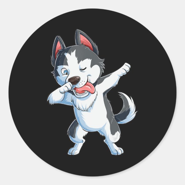 Sticker Rond Husky | Dabbing Siberian Husky Lover Boys Kids Dab (Devant)