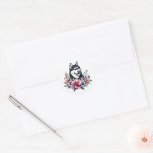 Sticker Rond Husky Floral