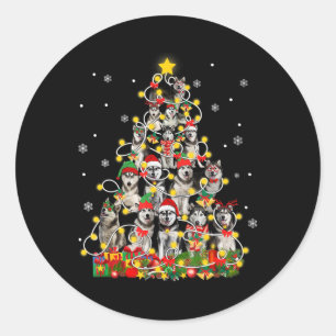 Sticker Rond Husky Funny Sibérien Husky Santa Hat Noël