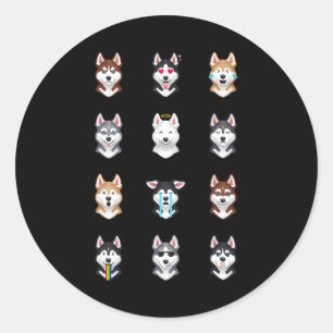 Sticker Rond Husky Gift Funny Sibérien Husky Emoji