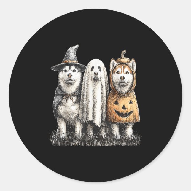 Sticker Rond Husky Halloween Ghost Pumpkin  (Devant)