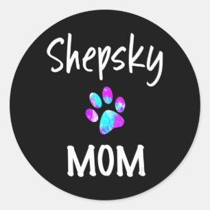 Sticker Rond Husky   Shepsky Mom German Shepherd Husky Mix Chie