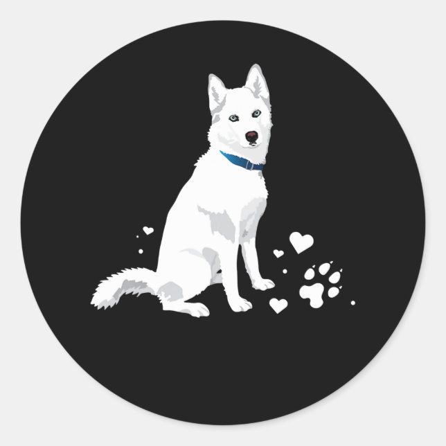 Sticker Rond Husky Sibérie Husky Sweet White Snow Dog (Devant)