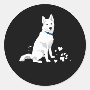 Sticker Rond Husky Sibérie Husky Sweet White Snow Dog