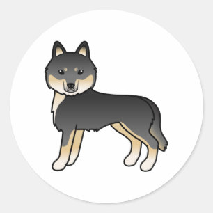 Sticker Rond Husky sibérien noir et feu, chien de dessin animé