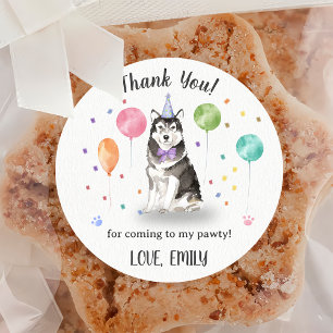 Sticker Rond Husky Sibir Chien Merci d'anniversaire