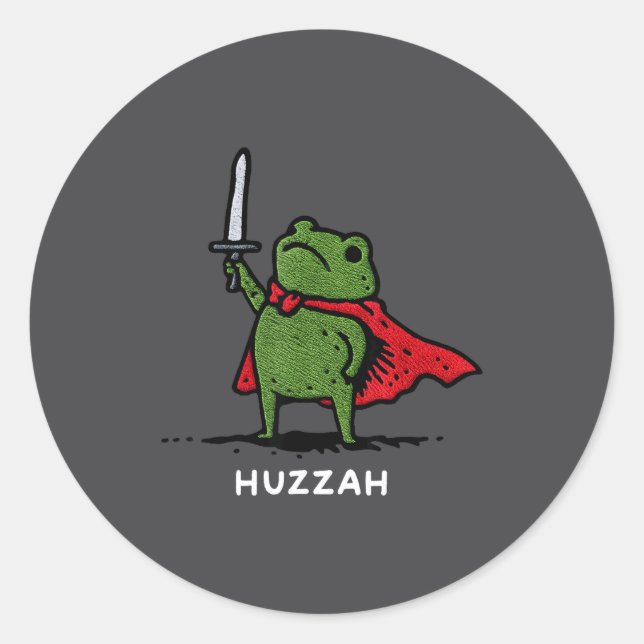 Sticker Rond Huzzah Frog Knight Funny Sword Meme Quote  (Devant)