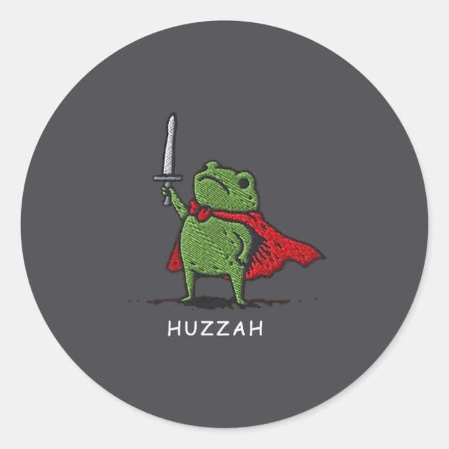 Sticker Rond Huzzah Frog Knight Funny Sword Meme Quote  (Devant)