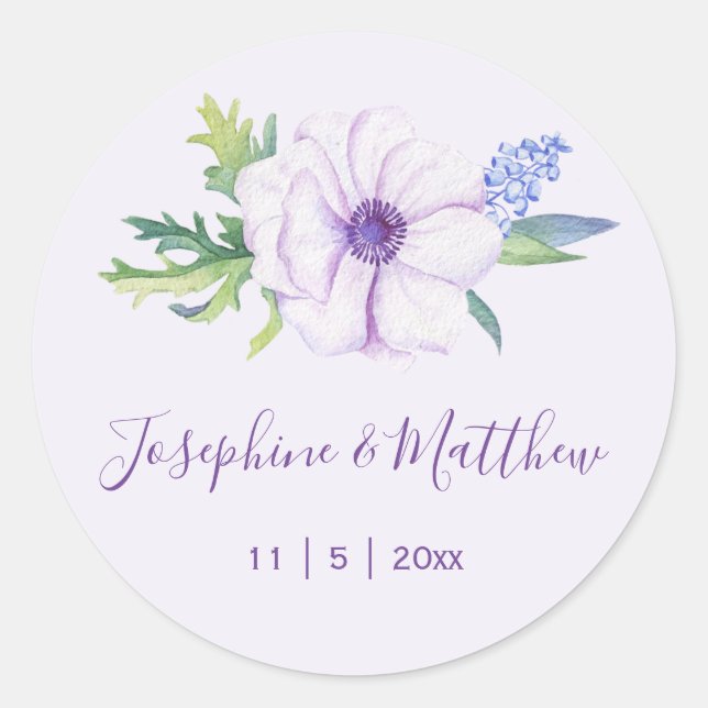 Sticker Rond Hyacinthe de l'anémone violette Mariage du printem (Devant)