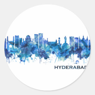 Sticker Rond Hyderabad Telangana Skyline Blue