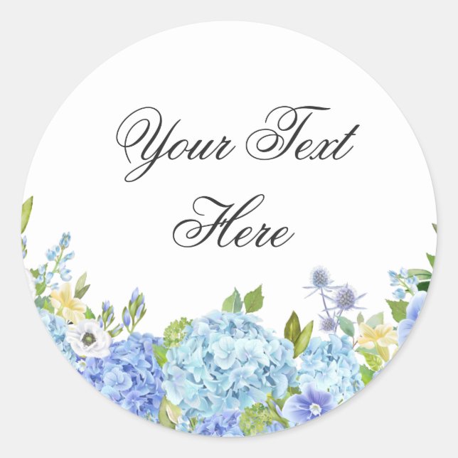 Sticker Rond Hydrangea Bleue Florale Feuillage Aquarelle Person (Devant)