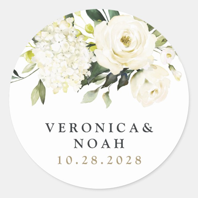 Sticker Rond Hydrangea Elegant Rose or blanc Mariage floral (Devant)