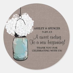 Sticker Rond Hydrangea et Rustic Mason Jar