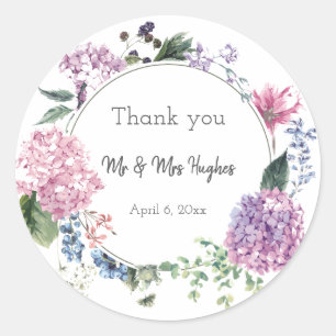Sticker Rond Hydrangea fleur couronne thème mariage merci