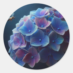 Sticker Rond Hydrangeas Floral Purple et Bleu