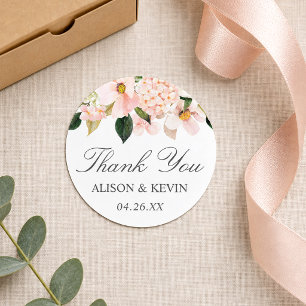 Sticker Rond Hydrangée Aquarelle Rose Merci Floral