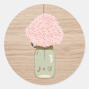 Sticker Rond Hydrangée rose et Fête des mariées de pot Mason