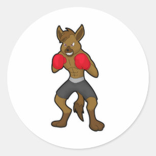 Sticker Rond Hyena à la boxe avec gants de boxe