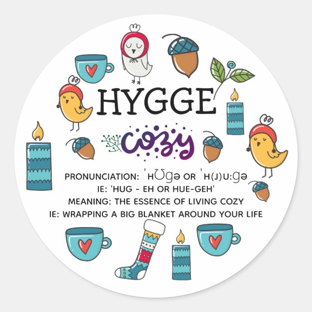 Sticker Rond Hygge Personnalisé Signifiant Pronononciation Dood (Devant)