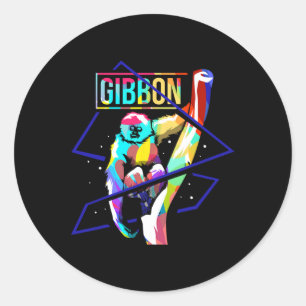 Sticker Rond Hylobates Extraordinaires Lar Lesser Ape Gibbon Gi