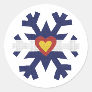 Sticker Rond I Coeur Colorado Drapeau Flocon de neige
