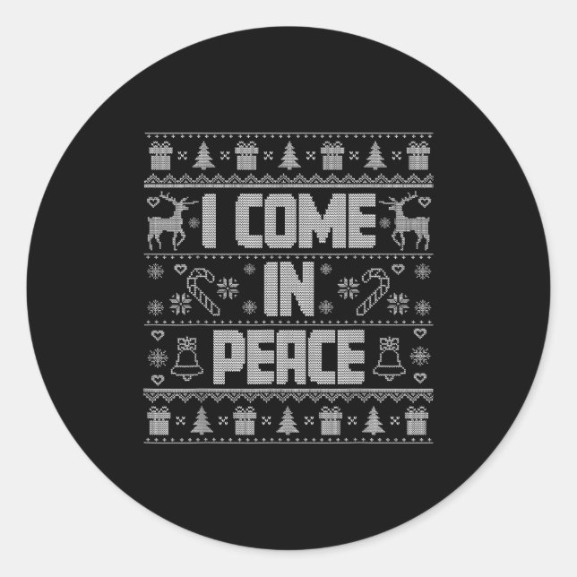 Sticker Rond I Come In Peace Couple Matching Ugly Christmas Swe (Devant)