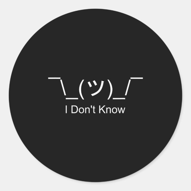 Sticker Rond I Don't Know Shrug Humorous Ascii Emoticon  (Devant)