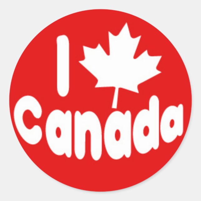 Sticker Rond I Heart Maple Leaf Canada Blanc sur rouge (Devant)