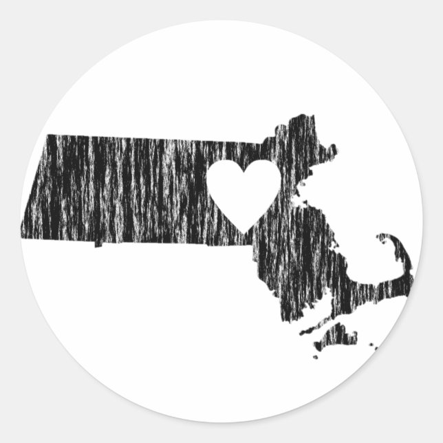 Sticker Rond I Heart Massachusetts Grunge Outline State Love (Devant)