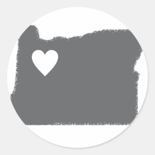 Sticker Rond I Heart Oregon Grunge Look Outline State Love