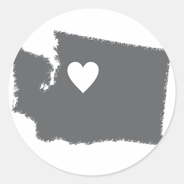 Sticker Rond I Heart Washington Grunge Look Outline State Love (Devant)